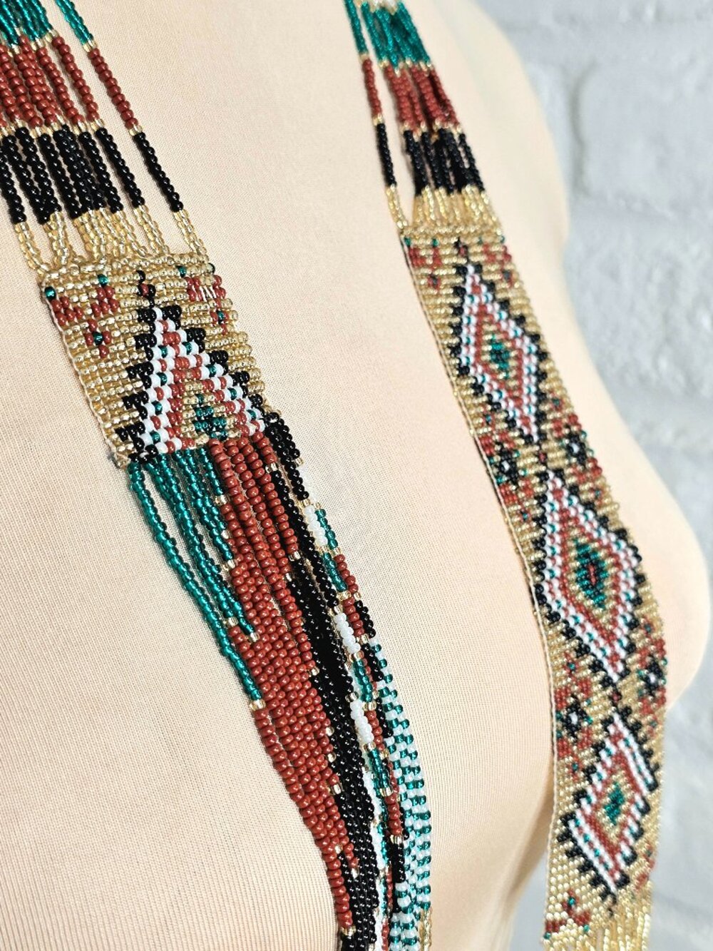 Long Beaded Statement Necklace Multicolor Boho Layered Seed Bead Necklace - Picture 5 of 5